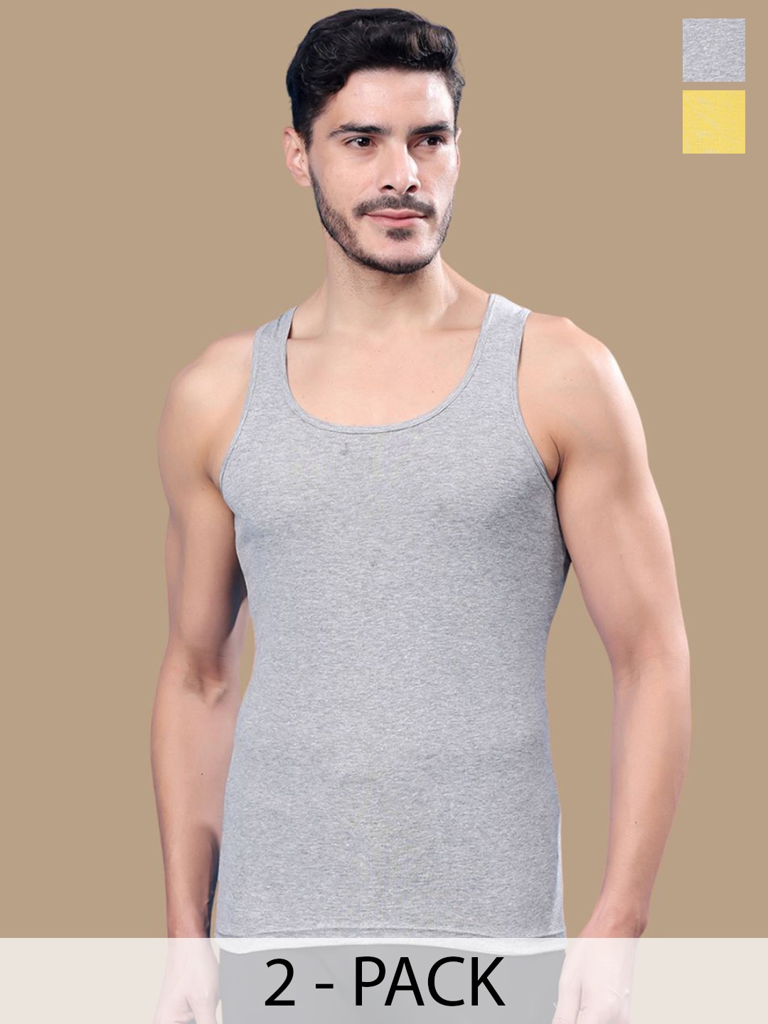 

Friskers Pack Of 2 Round Neck Ribbed Cotton Gym Vest 17012025R-04-06, Grey