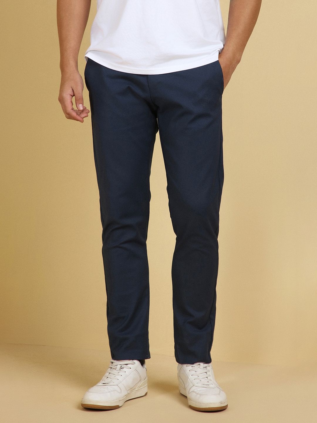 

Allen Solly Men Cotton Slim Fit Mid-Rise Chinos Trousers, Navy blue