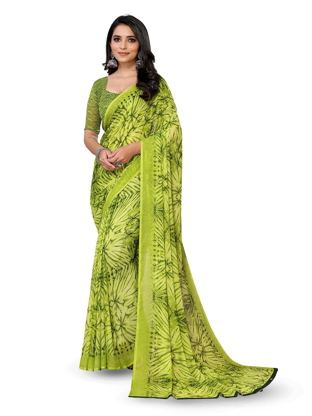 

Moda Rapido Printed Saree, Green