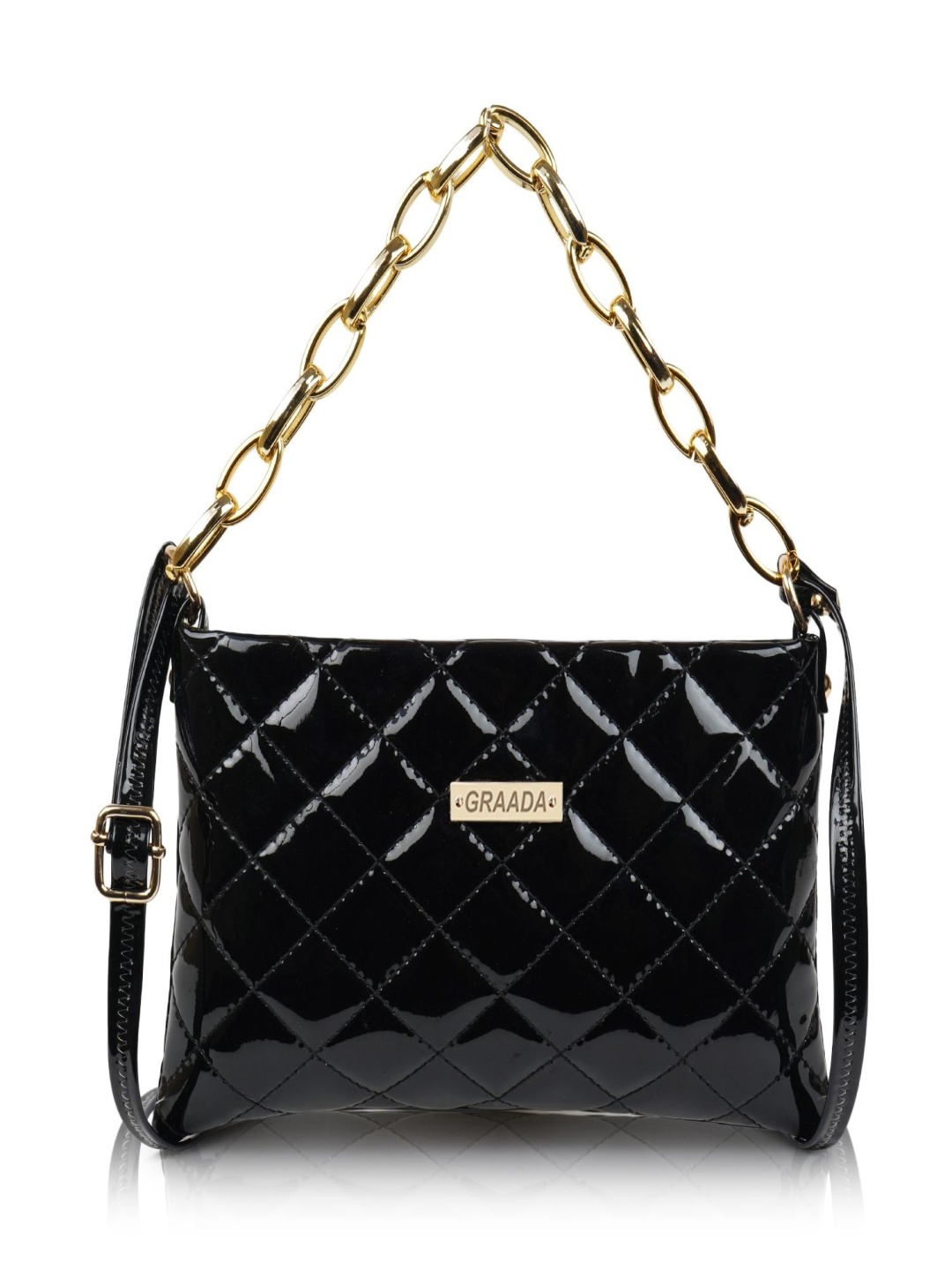 

GRAADA Women Solid Structured Leather Handheld Bag, Black