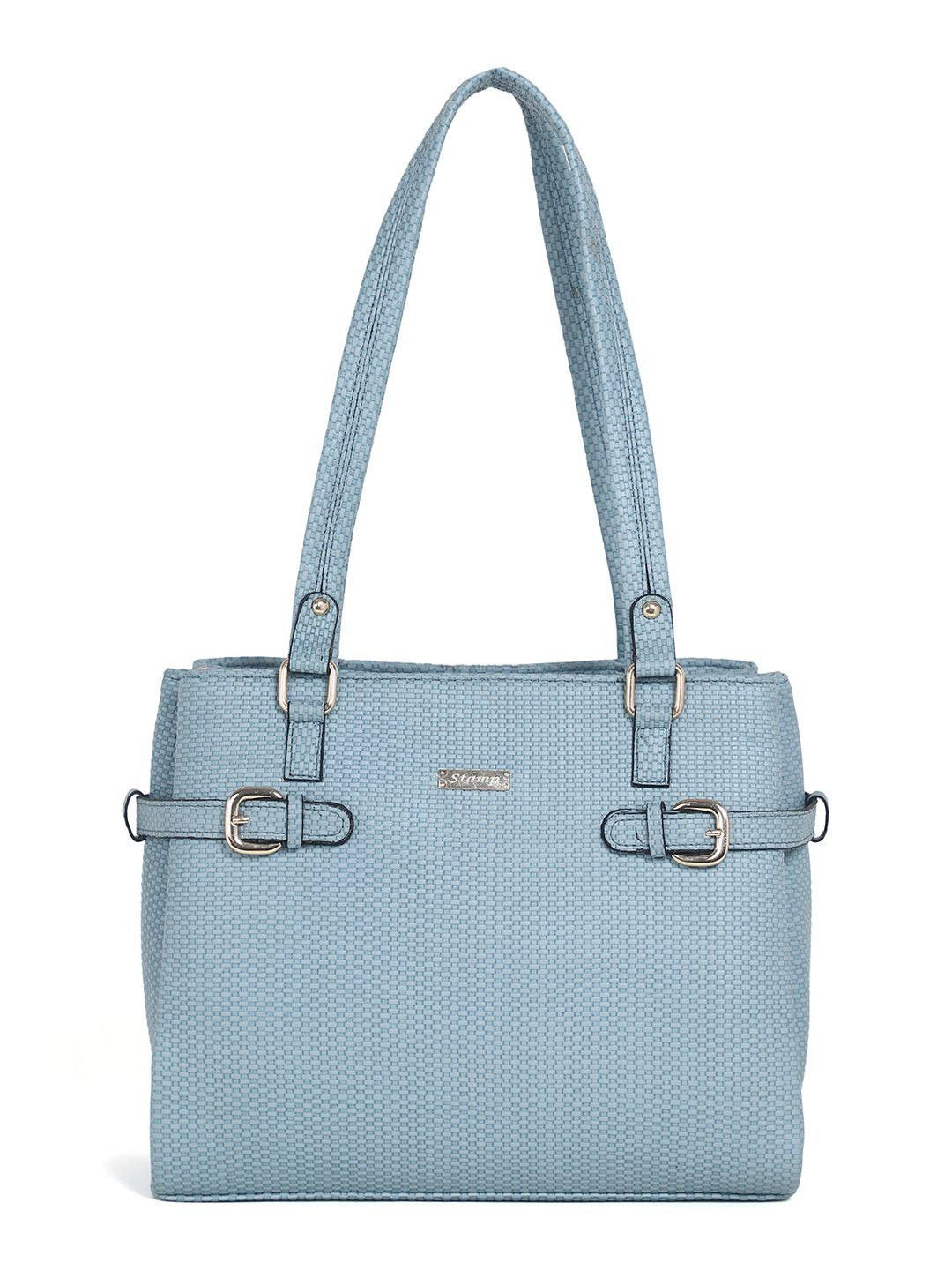 

Stamp Women Textured Structured Handheld Bag, Blue