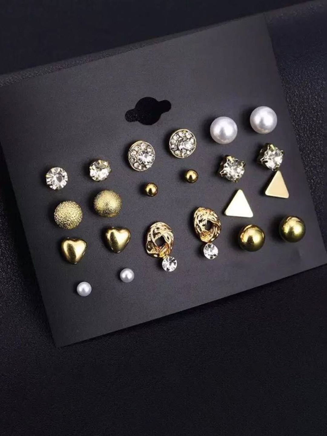 

PolluxCraft Set of 12 Gold-Plated Stones Studded And Beaded Circular Shaped Korean Studs