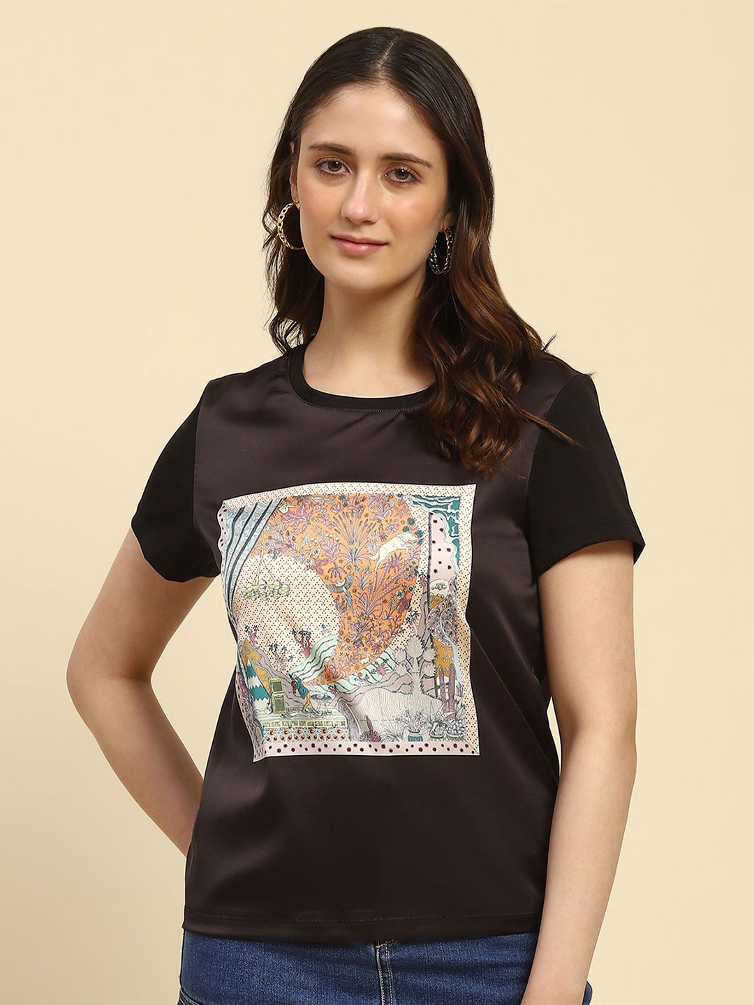 

Global Republic Print Top, Black