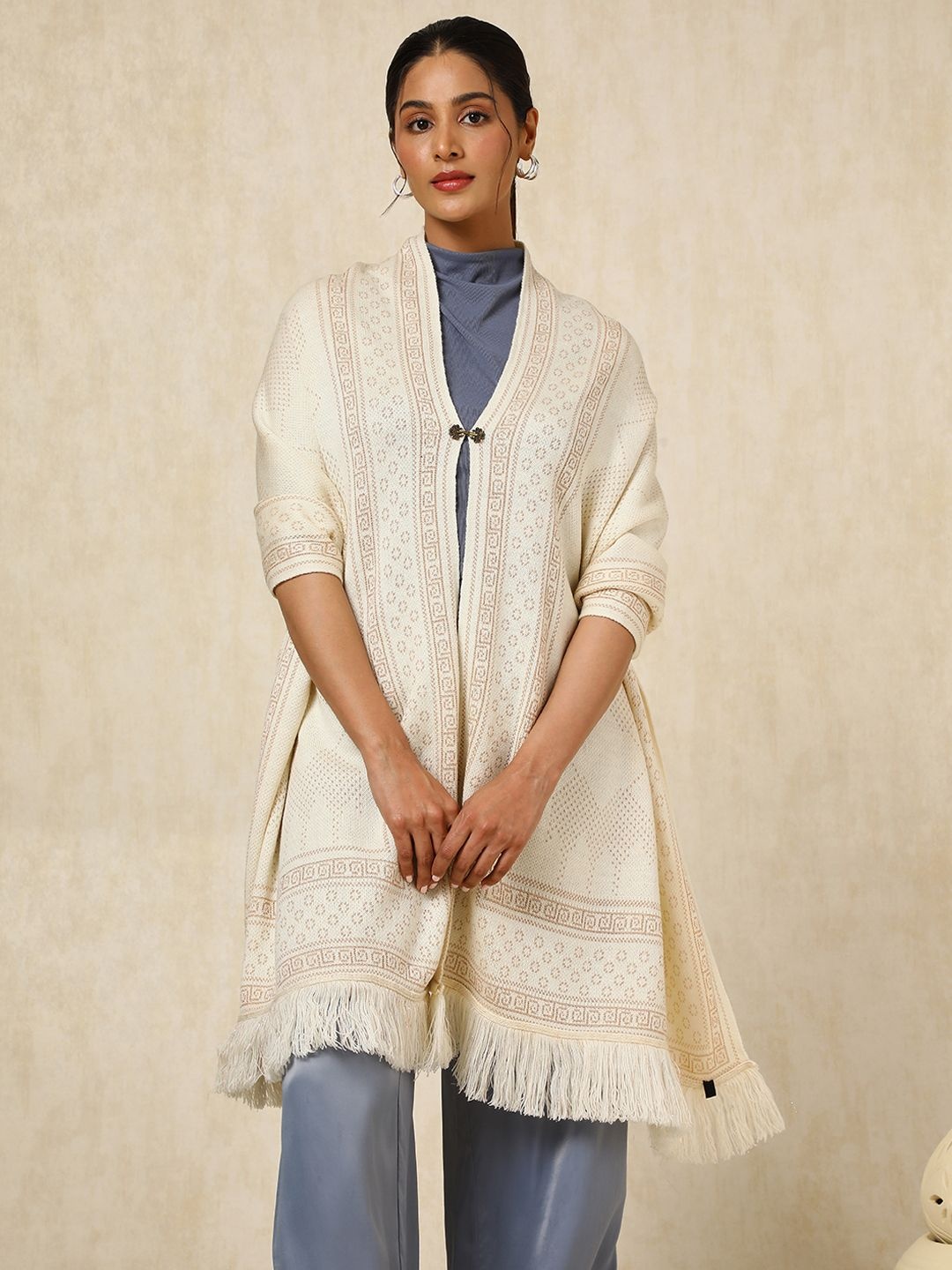 

Soch Women Woven Design Acrylic Shawl, Cream