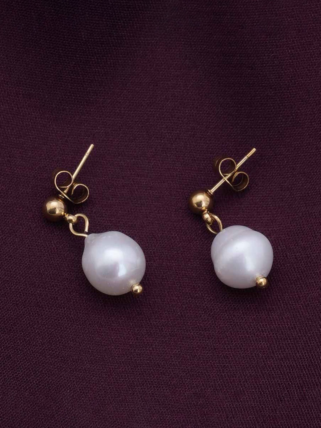 

PALMONAS 18k Gold Plated Pearls Studded Stainless Steel Contemporary Drop Earrings