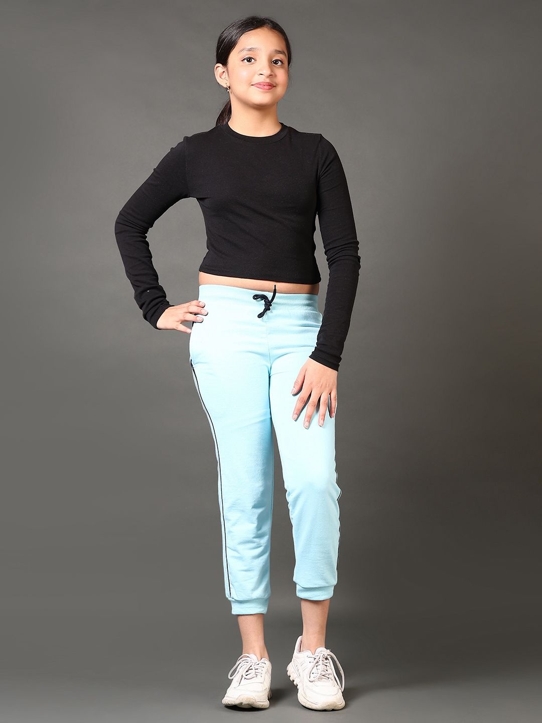 

V-Mart Girls Solid Cotton Crop Track Pants, Blue