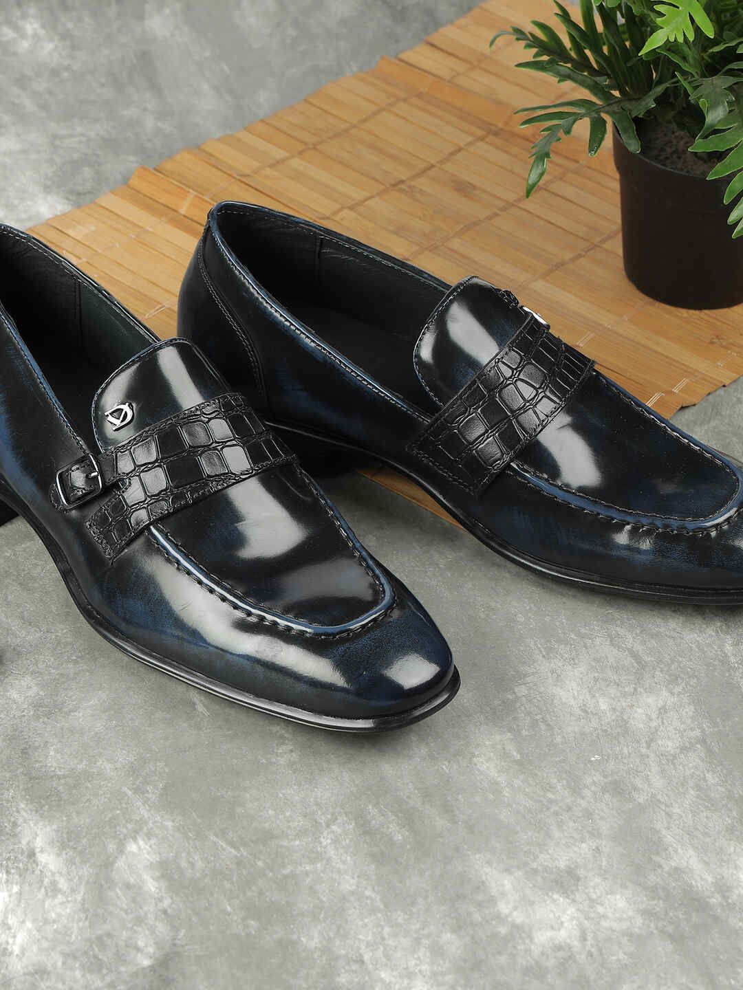 

DAVINCHI Men Leather Formal Loafers, Black