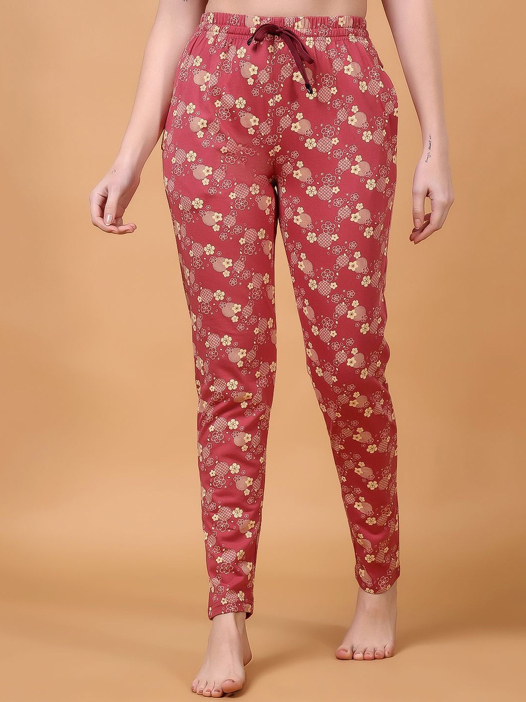 

Floret Women Printed Pure Cotton Mid-Rise Lounge Pant, Rust