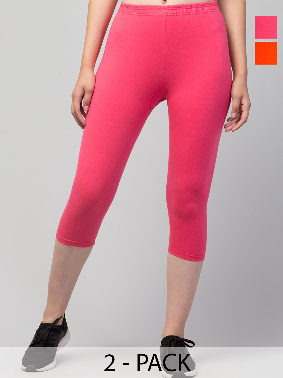 

CKARFE Women Pack of 2 Mid-Rise Slim Fit Capris, Orange