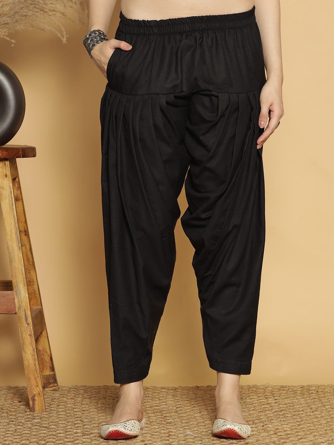 

LetsDressUp Women Loose Fit Acrylic Salwar, Black
