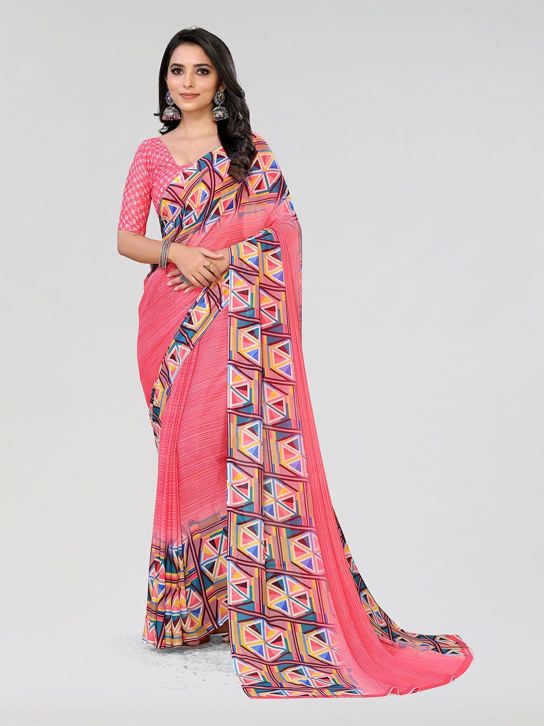 

Moda Rapido Geometric Printed Saree, Pink