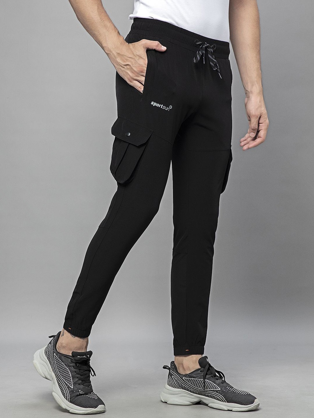 

SPORT SUN Men Mid Rise Sports Cargo Joggers, Black
