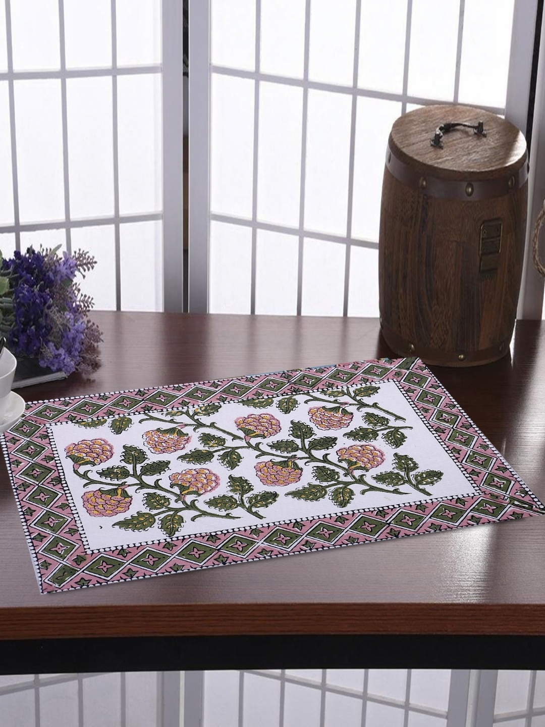 

Texstylers Pink & White 6 Pieces Floral Printed Cotton Table Placemats