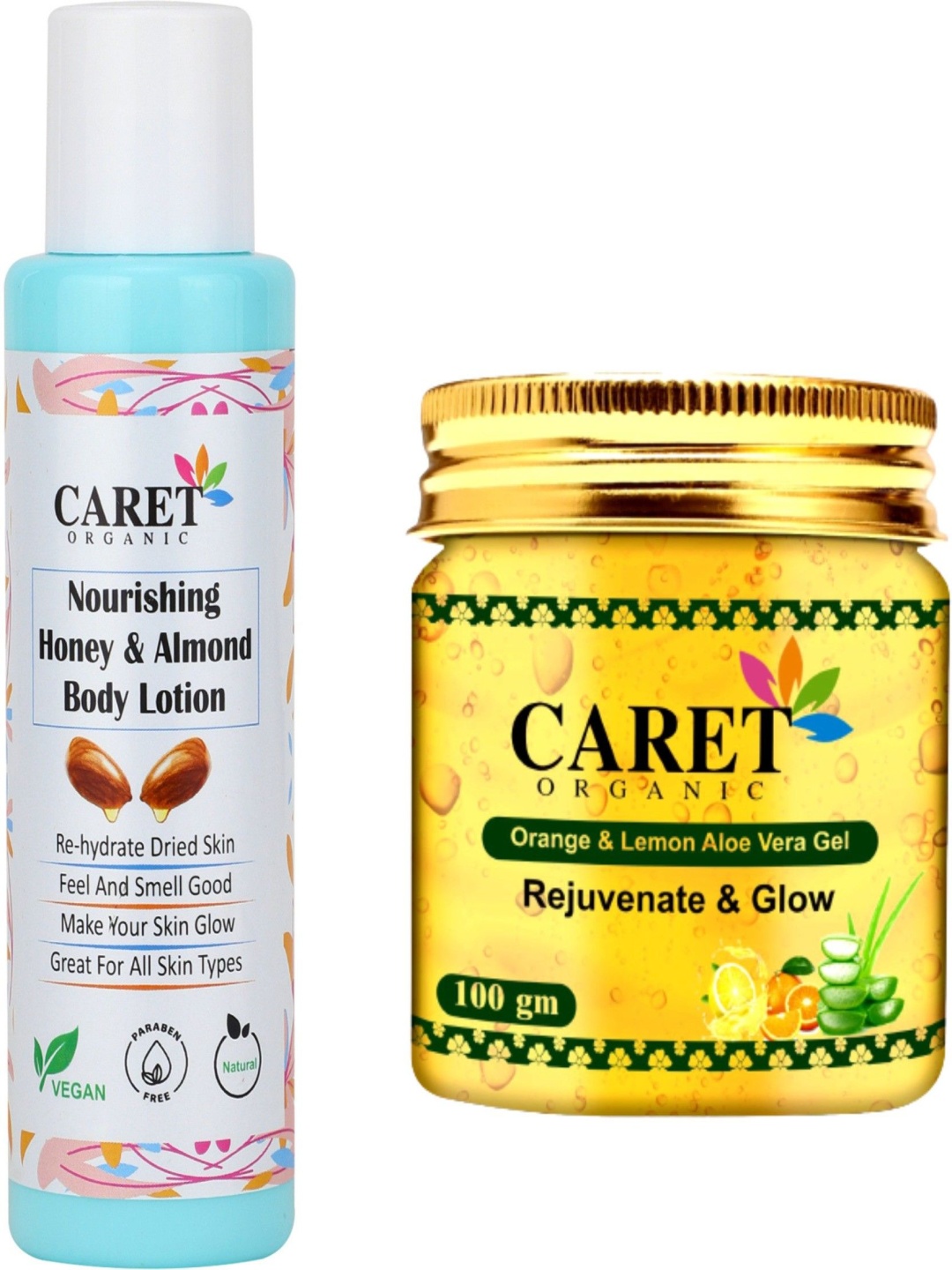 

CARET ORGANIC Set Of 2 Honey & Almond Body Lotion With Orange & Lemon Aloe Vera Gel, Multi