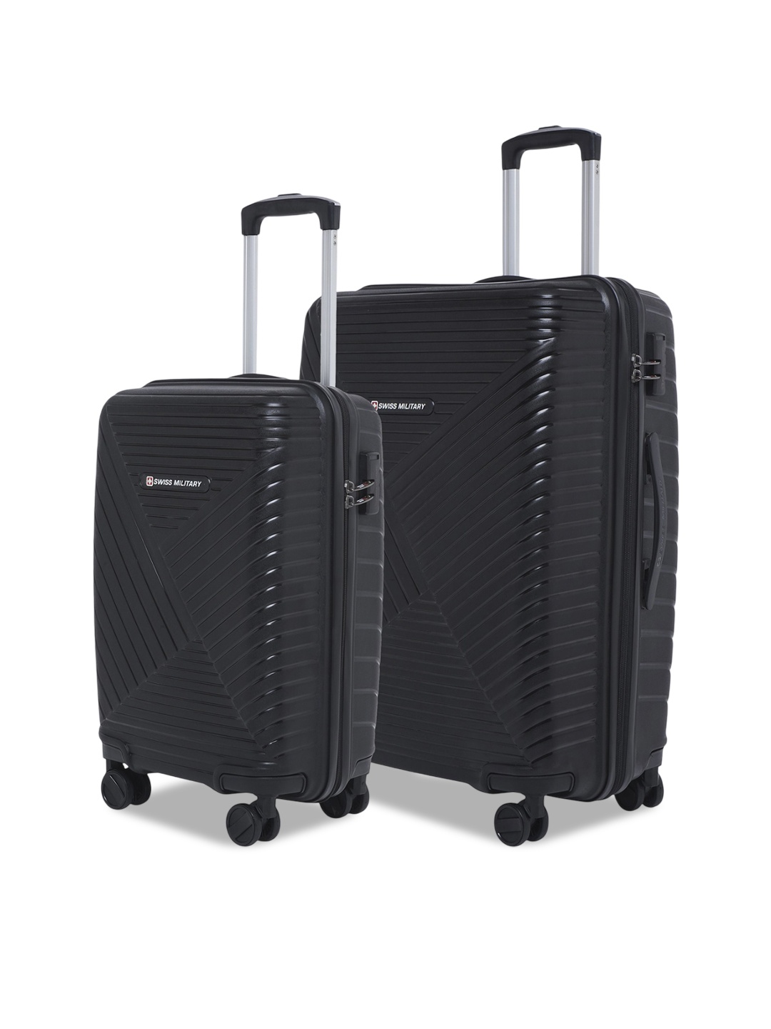 

SWISS MILITARY Textured Zurich Spinner Set Of 2 Hard Sided Medium & Small Trolley Bag, Black