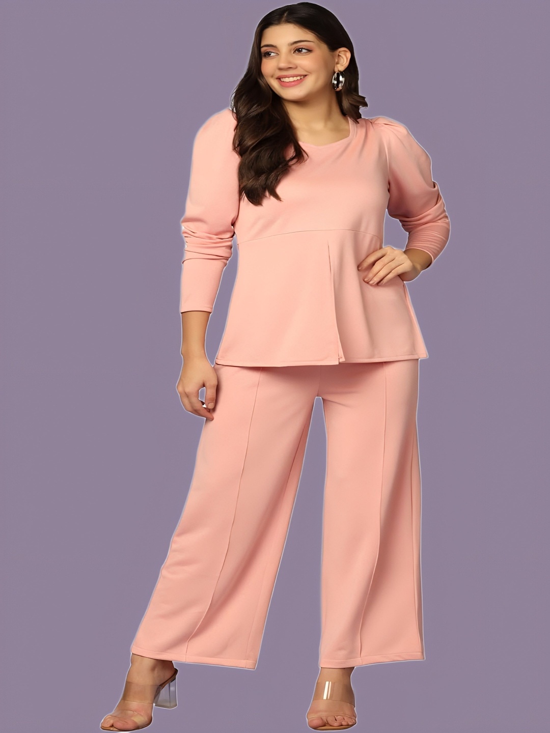 

Fashion FRICKS Women Lycra Top and Bottom Co-Ords Set, Peach