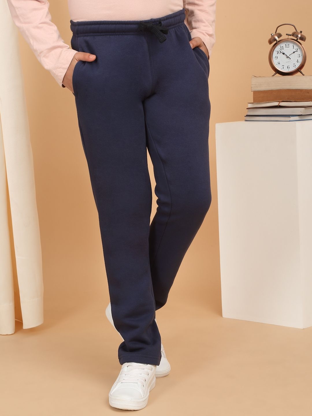 

Sweet Dreams Boys Solid Cotton Relaxed Fit Track Pant, Navy blue