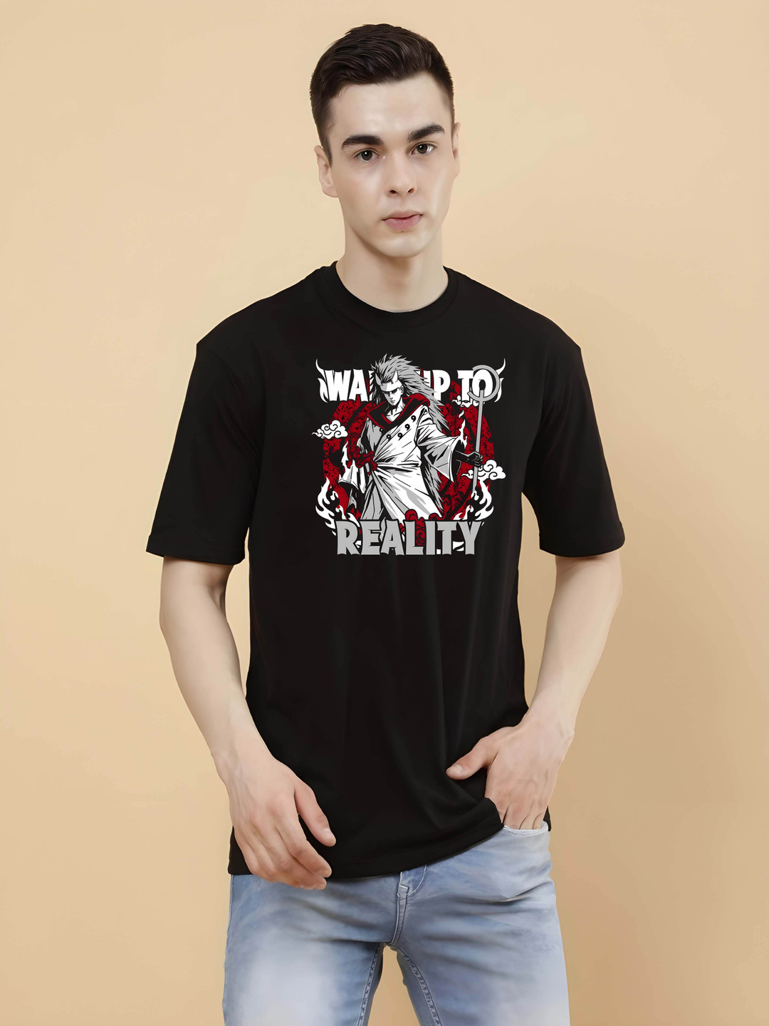

Krimmple Men Drop-Shoulder Sleeves Pure Cotton T-shirt, Black