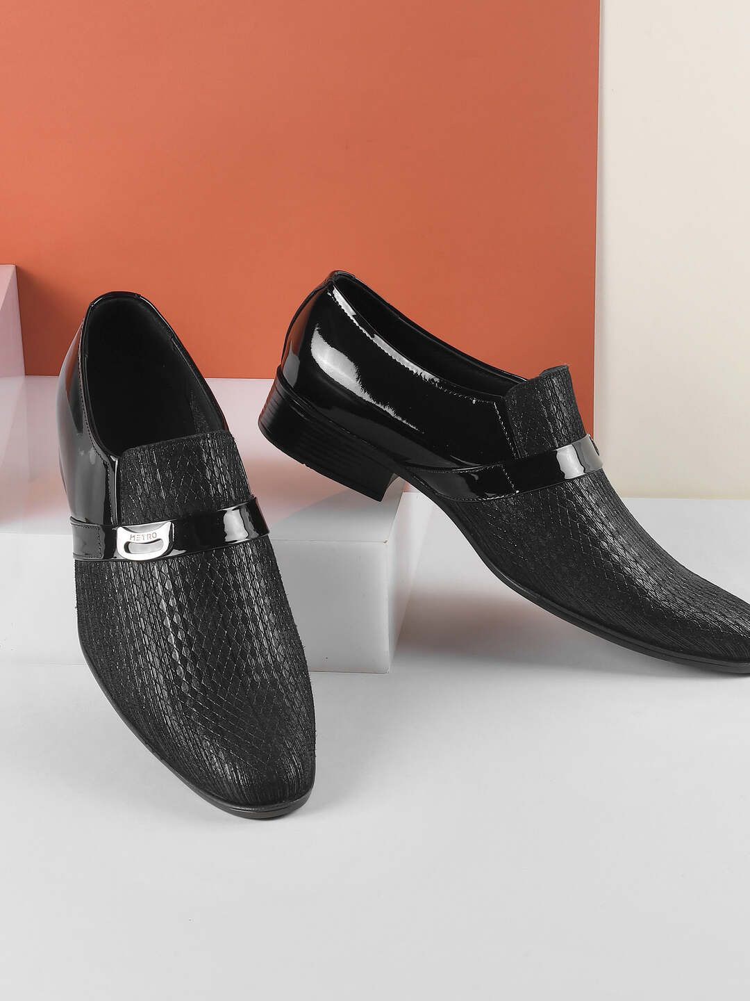 

Metro Men Leather Formal Slip-On Shoes, Black