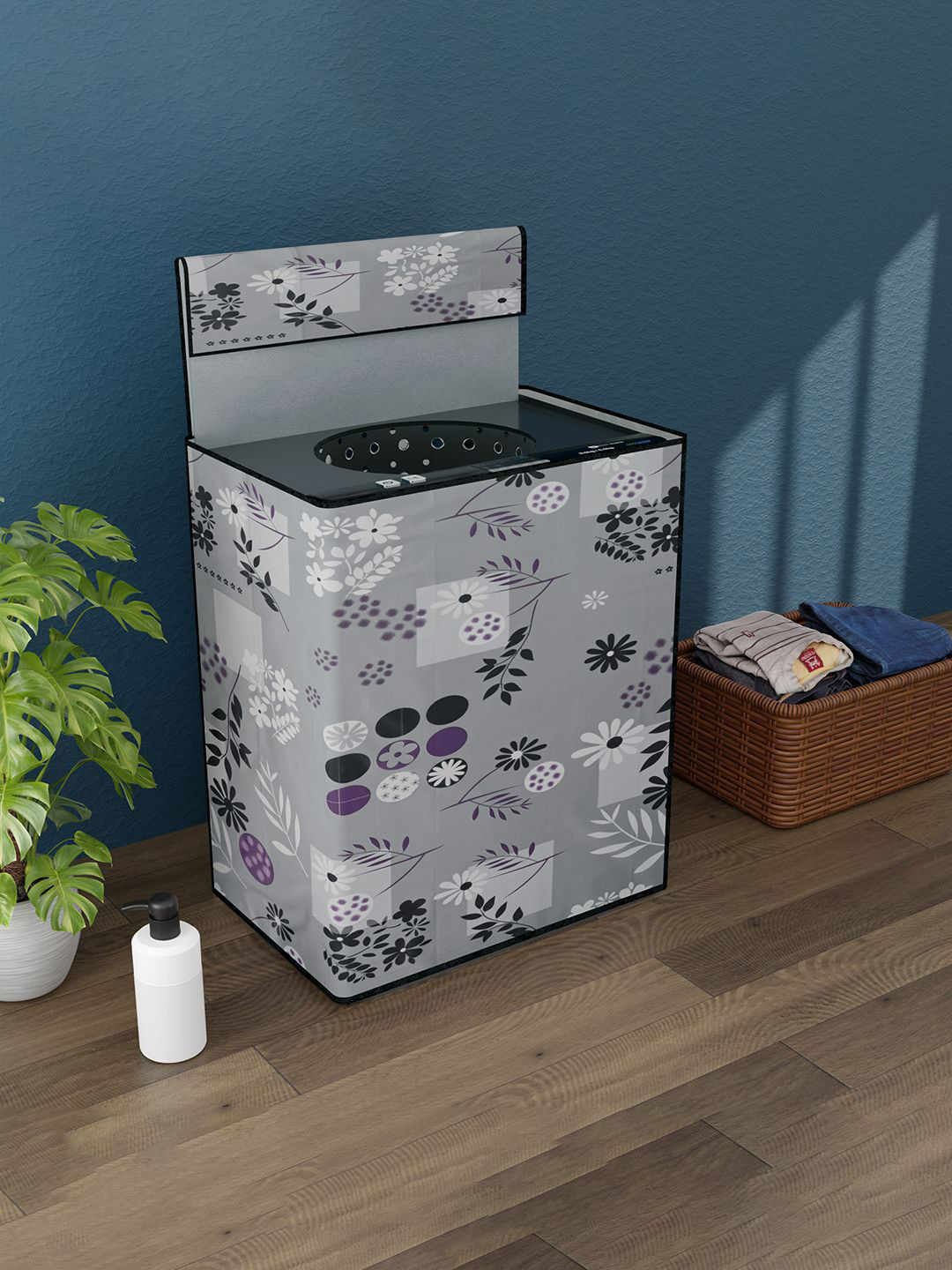 

Kuber Industries Grey & White Printed Fully Automatic Top Load Washing Machine Cover