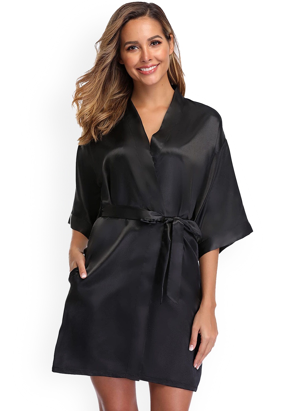 

SSoShHub Satin V Neck Robe, Black