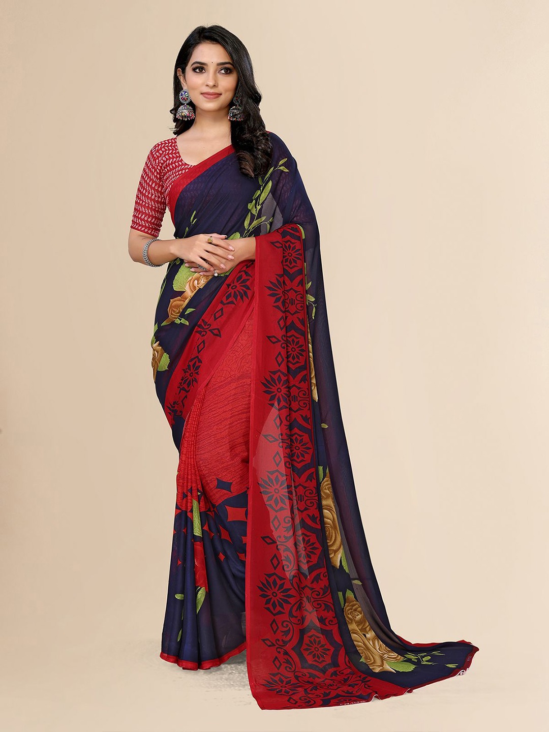 

Moda Rapido Floral Printed Saree, Blue