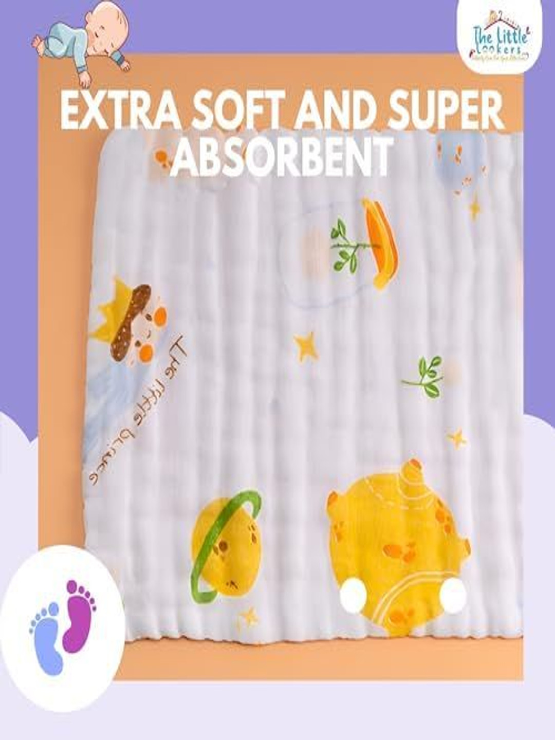 

The Little Lookers Kids Pack Of 3 Printed Cotton Face Towels, White
