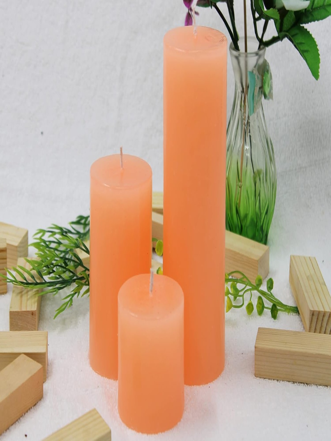 

atorakushon Peach 3 pieces Scented Parraffin Wax Round Pillar Candle