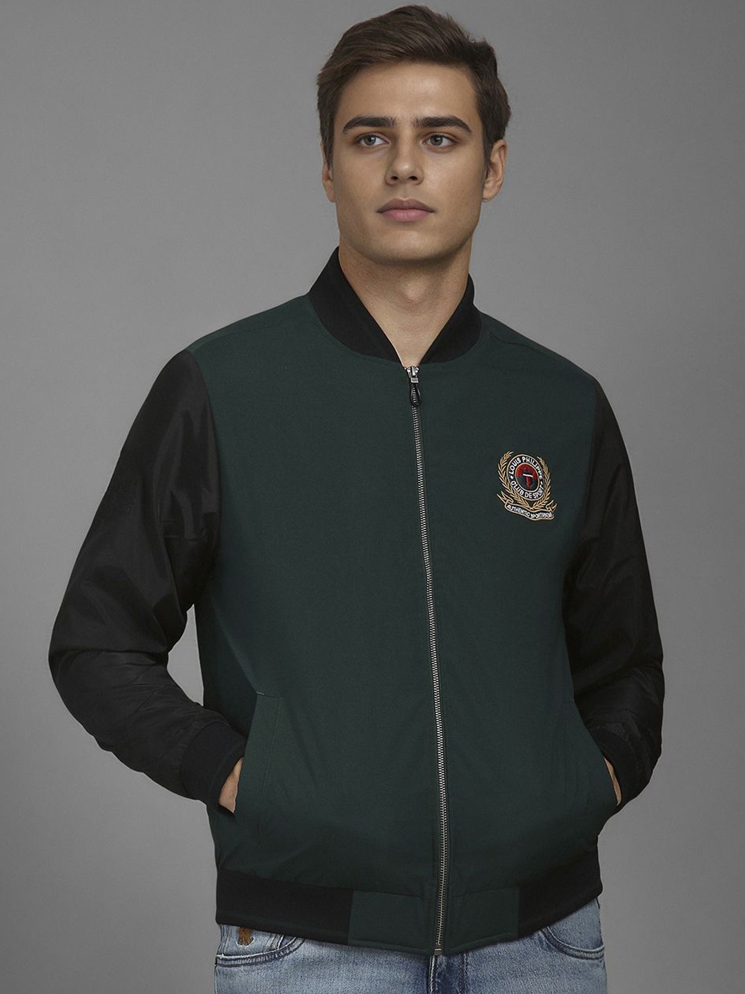 

Louis Philippe Sport Men Bomber with Embroidered Jacket, Green