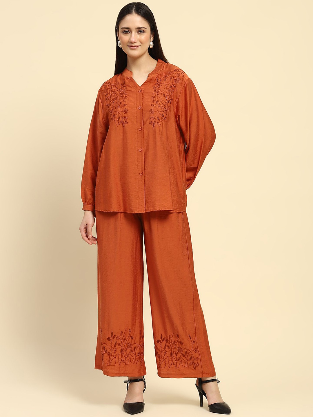 

Global Republic Embroidered Shirt & Trousers Co-Ords, Rust