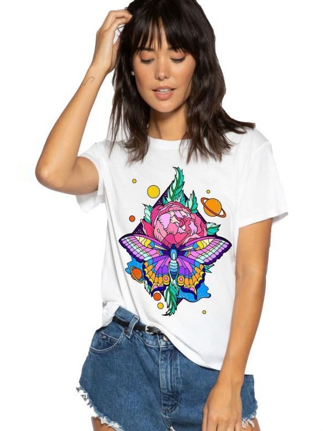 

VLAM Women Printed Applique T-shirt, White