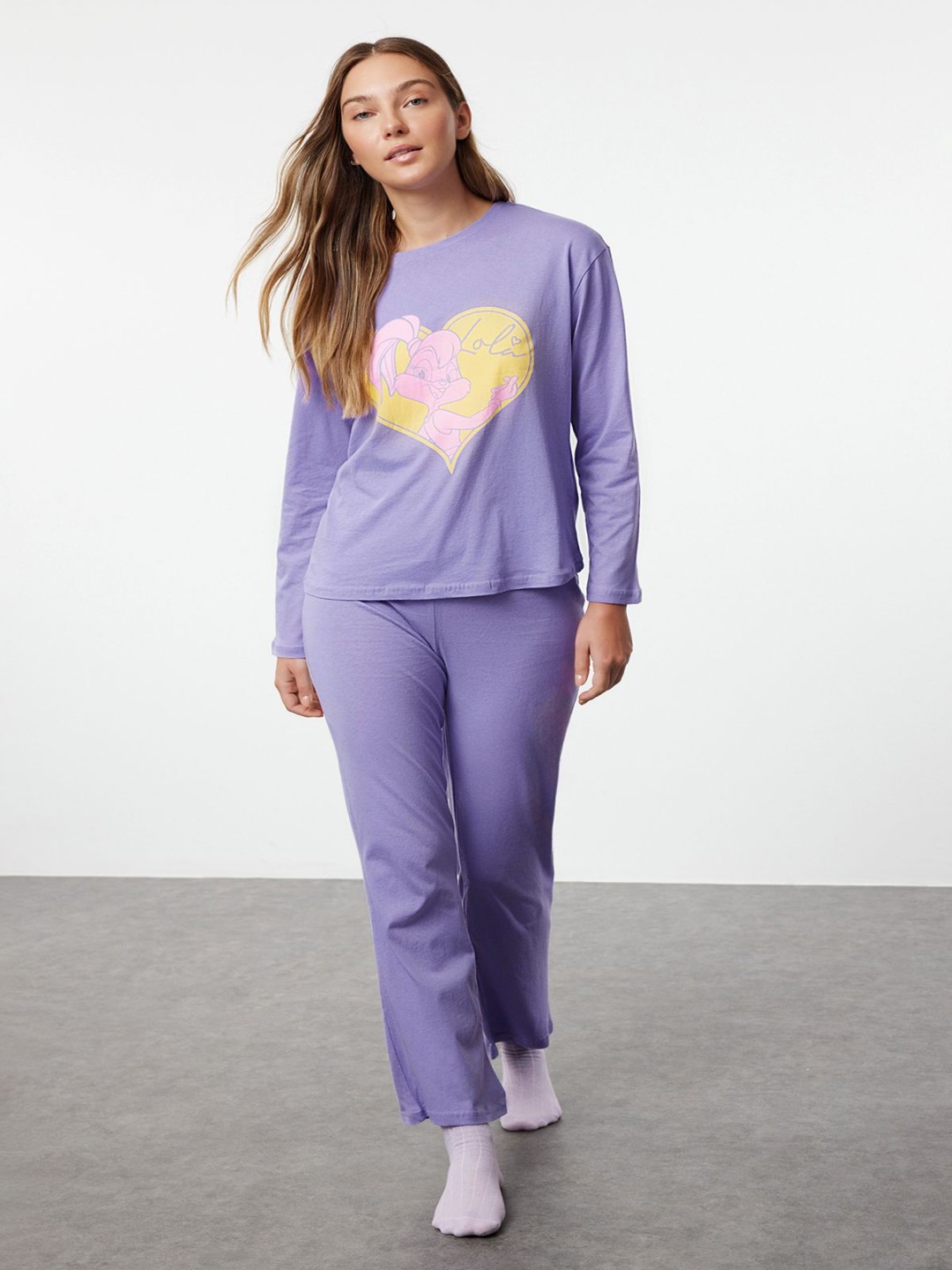 

Trendyol Women Printed Pure Cotton Night suit, Purple