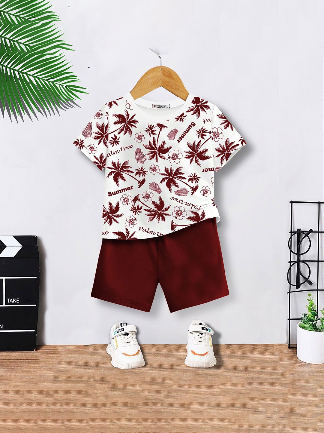 

BAESD Kids Printed Pure Cotton T-Shirt With Shorts, Maroon