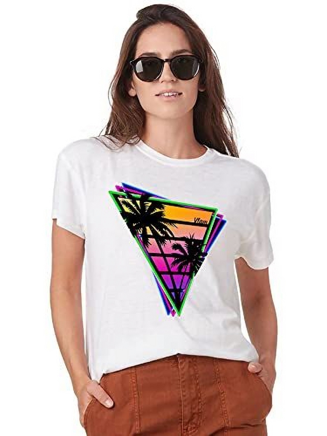 

VLAM Women Printed Extended Sleeves Cut Outs T-shirt, White