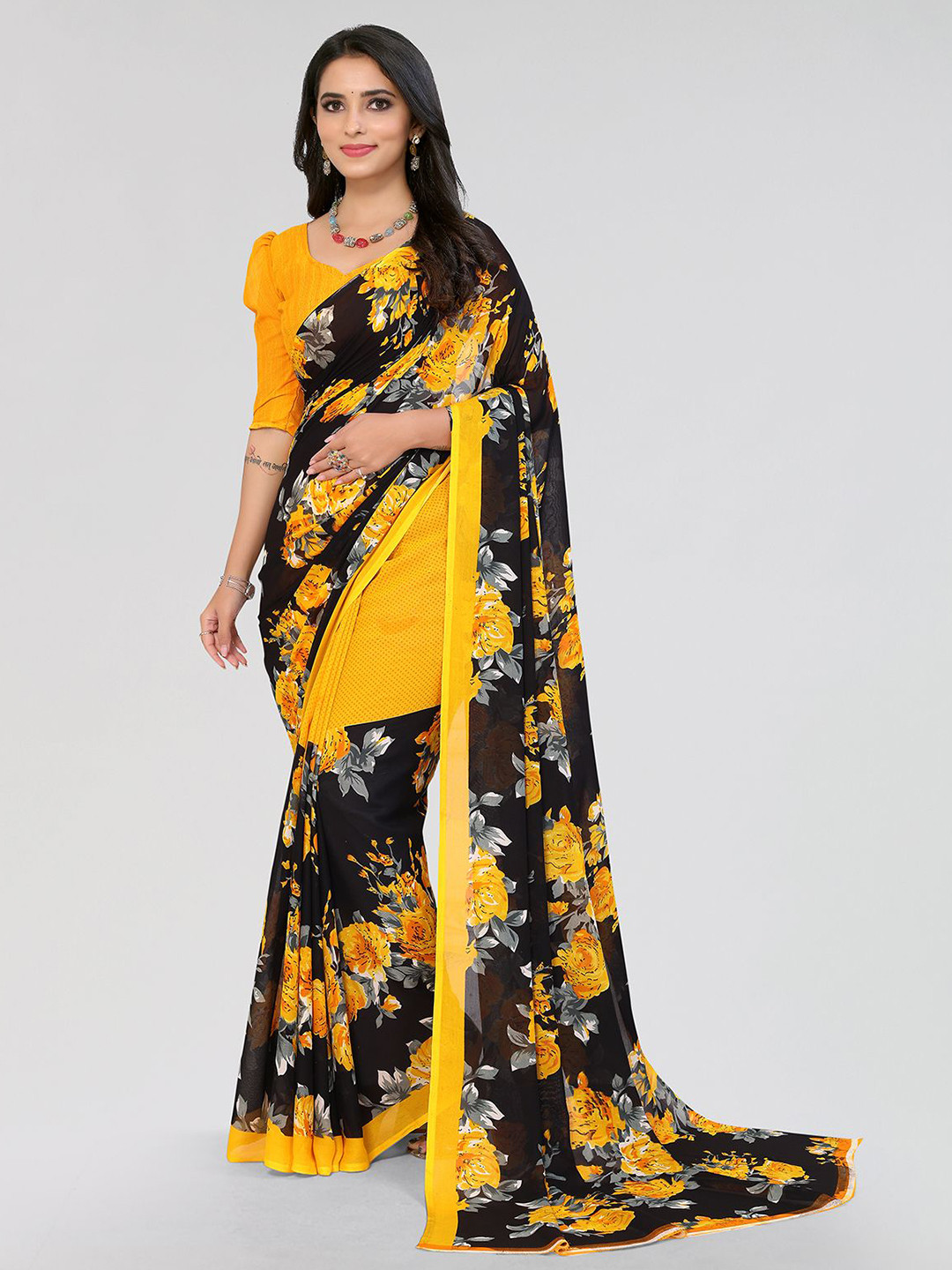 

Moda Rapido Printed Saree With Unstiched Blouse Piece, Yellow