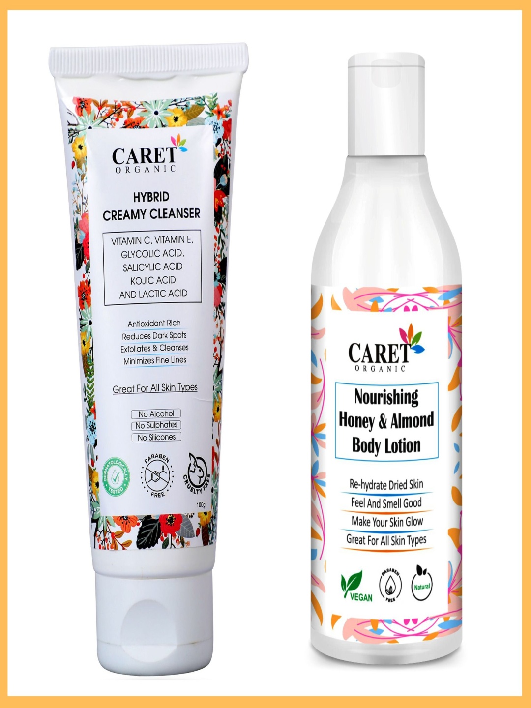 

CARET ORGANIC Set Of 2 Creamy Cleanser - 100 ml & Almond Body Lotion - 250 ml, White