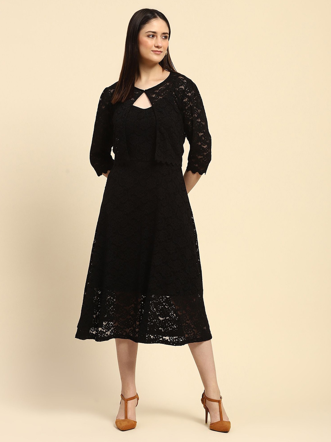 

Global Republic Floral Fit & Flare Midi Dress, Black