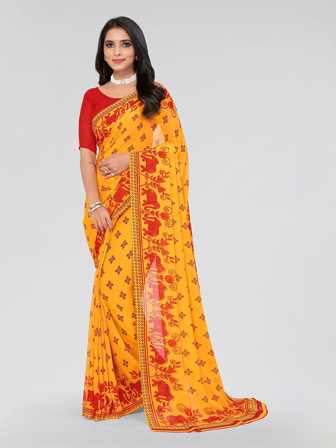 

Moda Rapido Poly Georgette Saree, Red