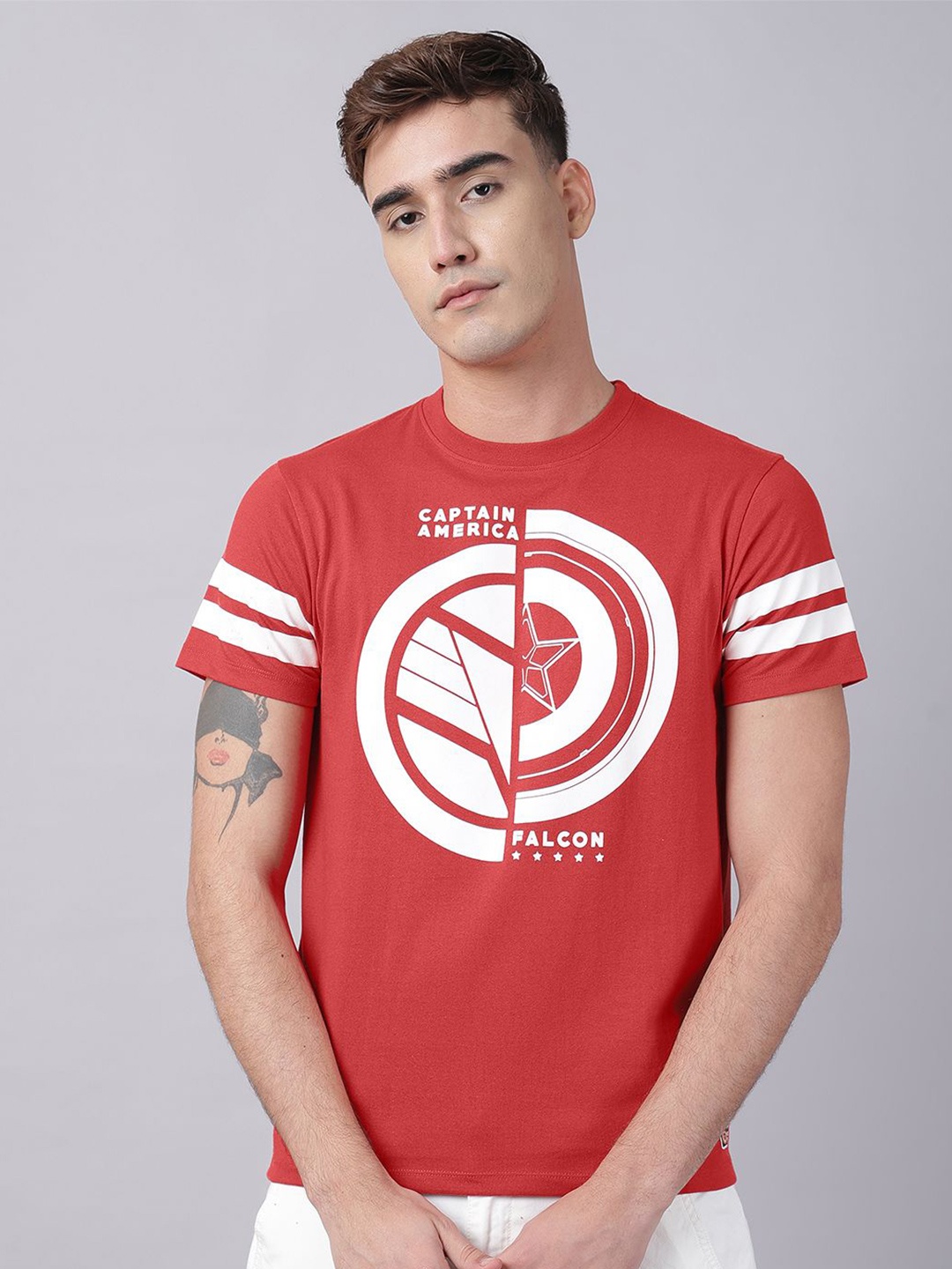 

Free Authority Men Captain America Graphic Printed Round Neck Cotton T-shirt, Red
