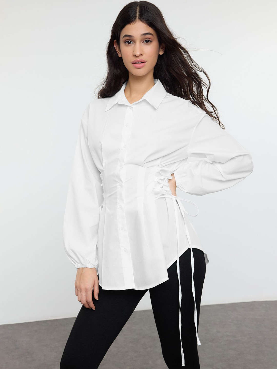 

Trendyol Women Spread Collar Solid Casual Shirt, White