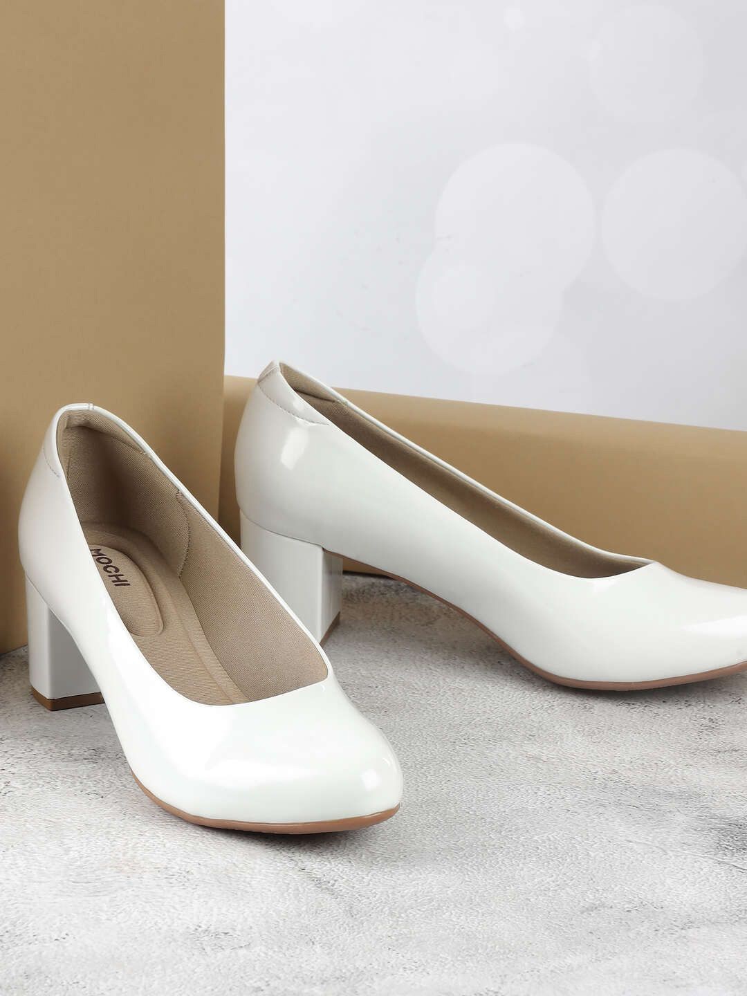 

Mochi Embellished Block Pumps, White