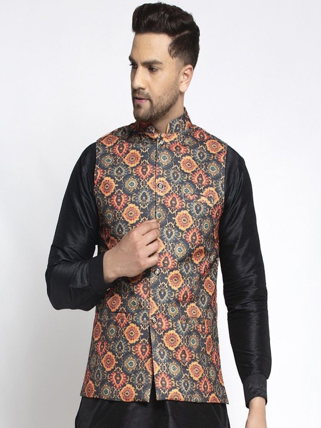 

Kaifoo Men Woven Design Nehru Jacket, Grey