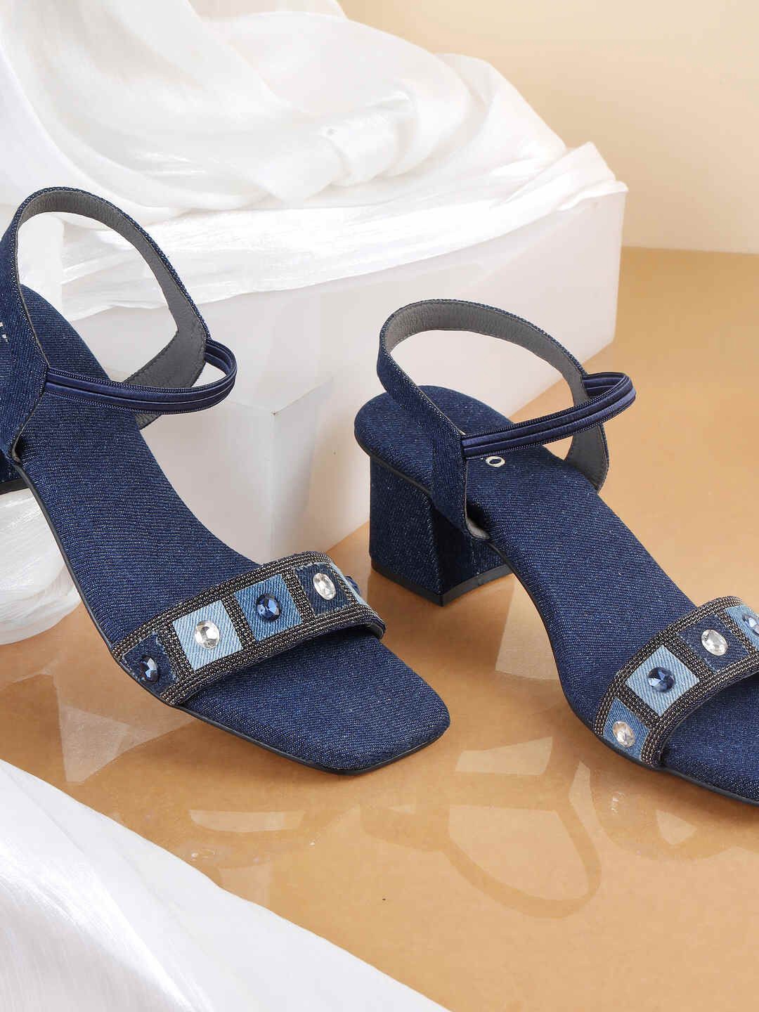 

Metro Women Embellished Block Heel Sandals, Blue