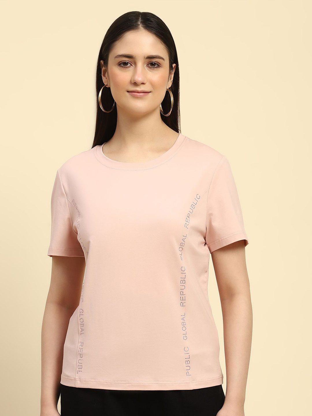 

Global Republic Brand Name Embellishment Cotton Top, Pink