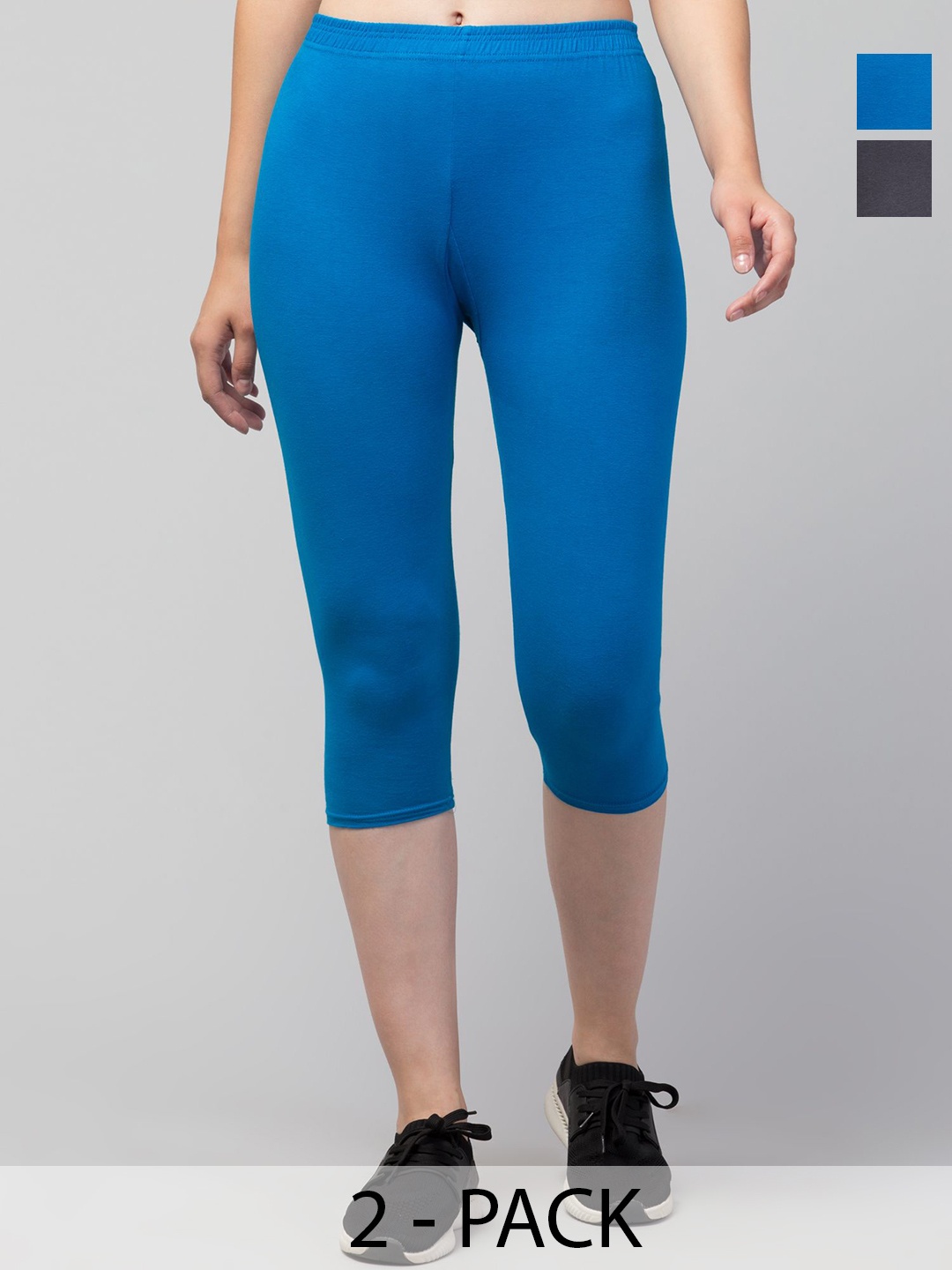 

CKARFE Pack of 2 Women Cotton Skinny Fit Capris, Blue