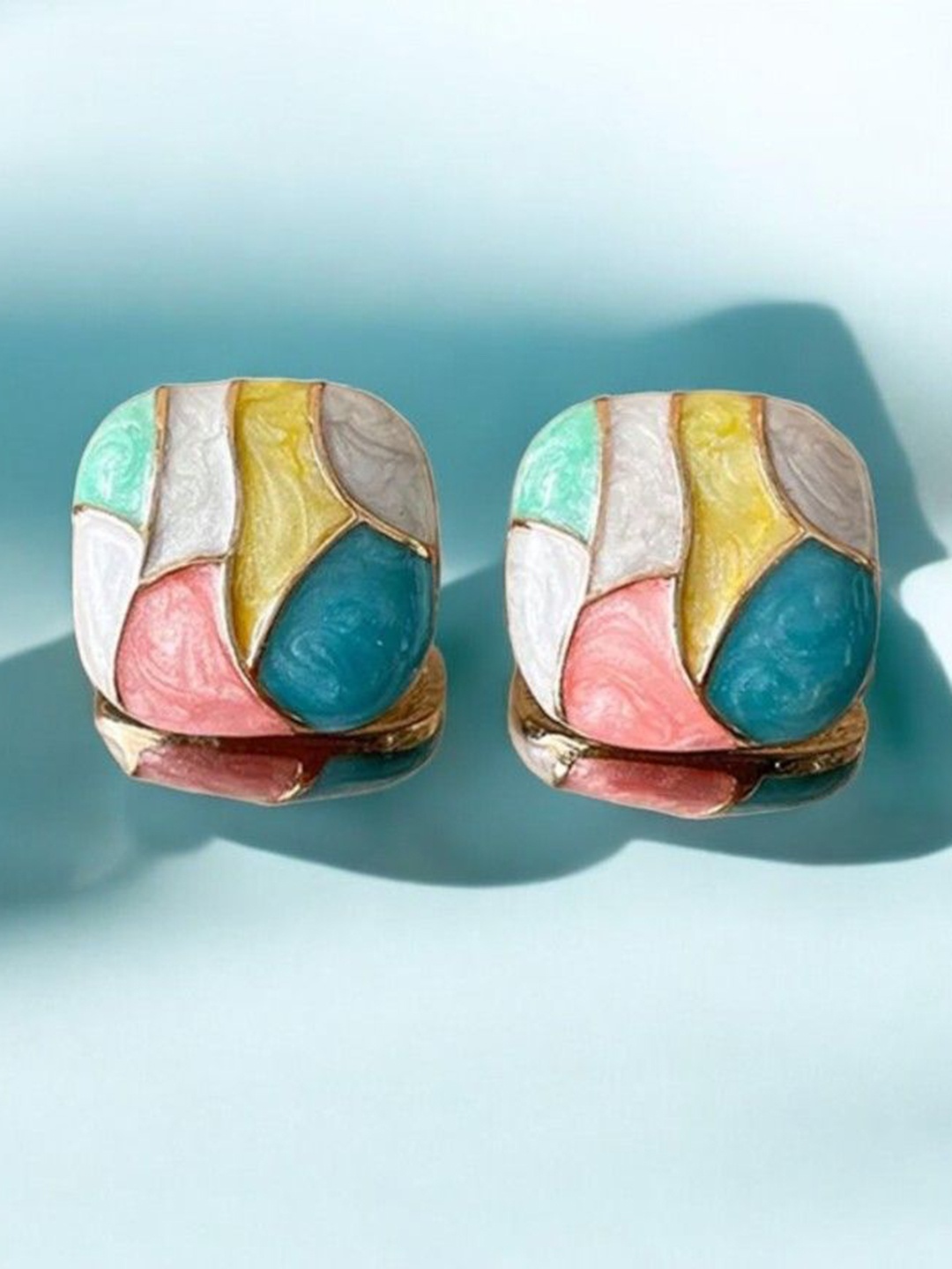 

kazare Enamelled Square Shaped Studs, Gold