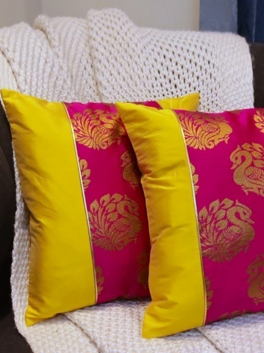 

HOME9INE Red And Yellow 2 Pieces Abstract Printed Square Cushion Covers