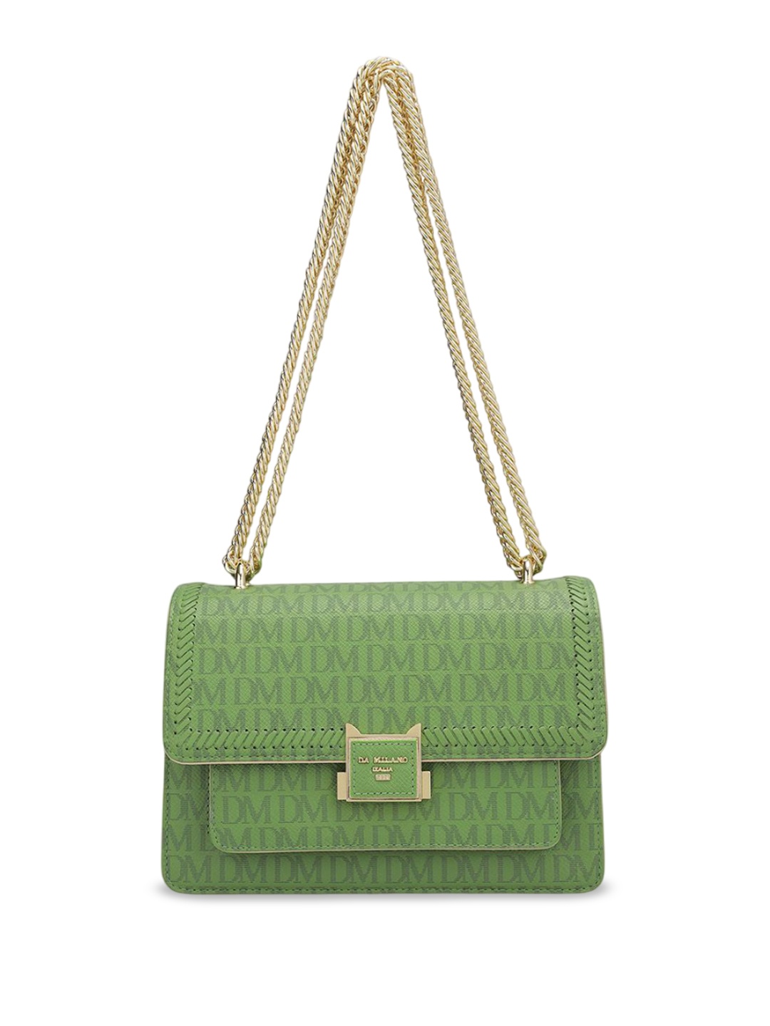 

Da Milano Women Brand Logo Printed Leather Sling Bag, Green