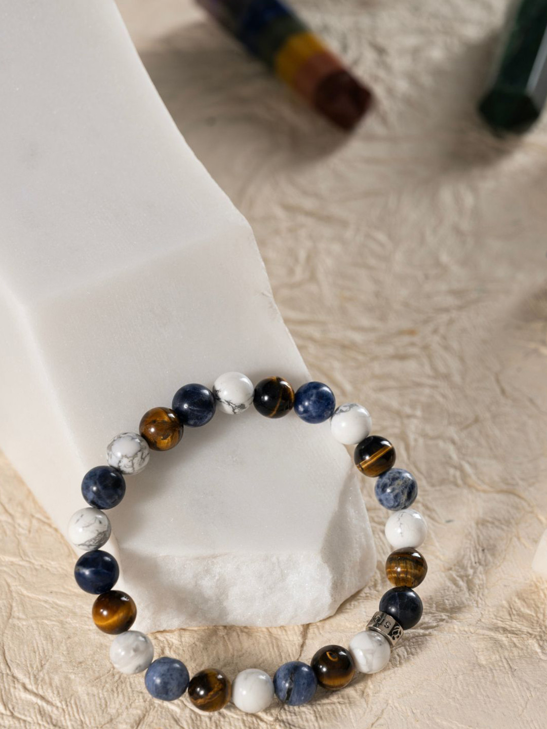 

Stone Story By Shruti 925 Sterling Silver Rhodium-Plated Tigers Eye Elasticated Bracelet