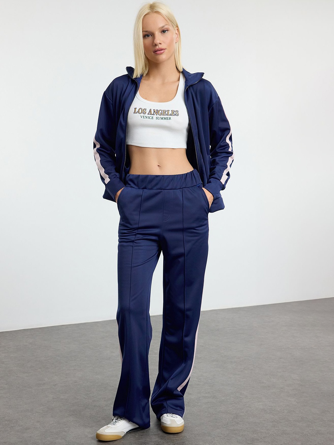 

Trendyol Women Striped Mid-Rise Tracksuits, Navy blue